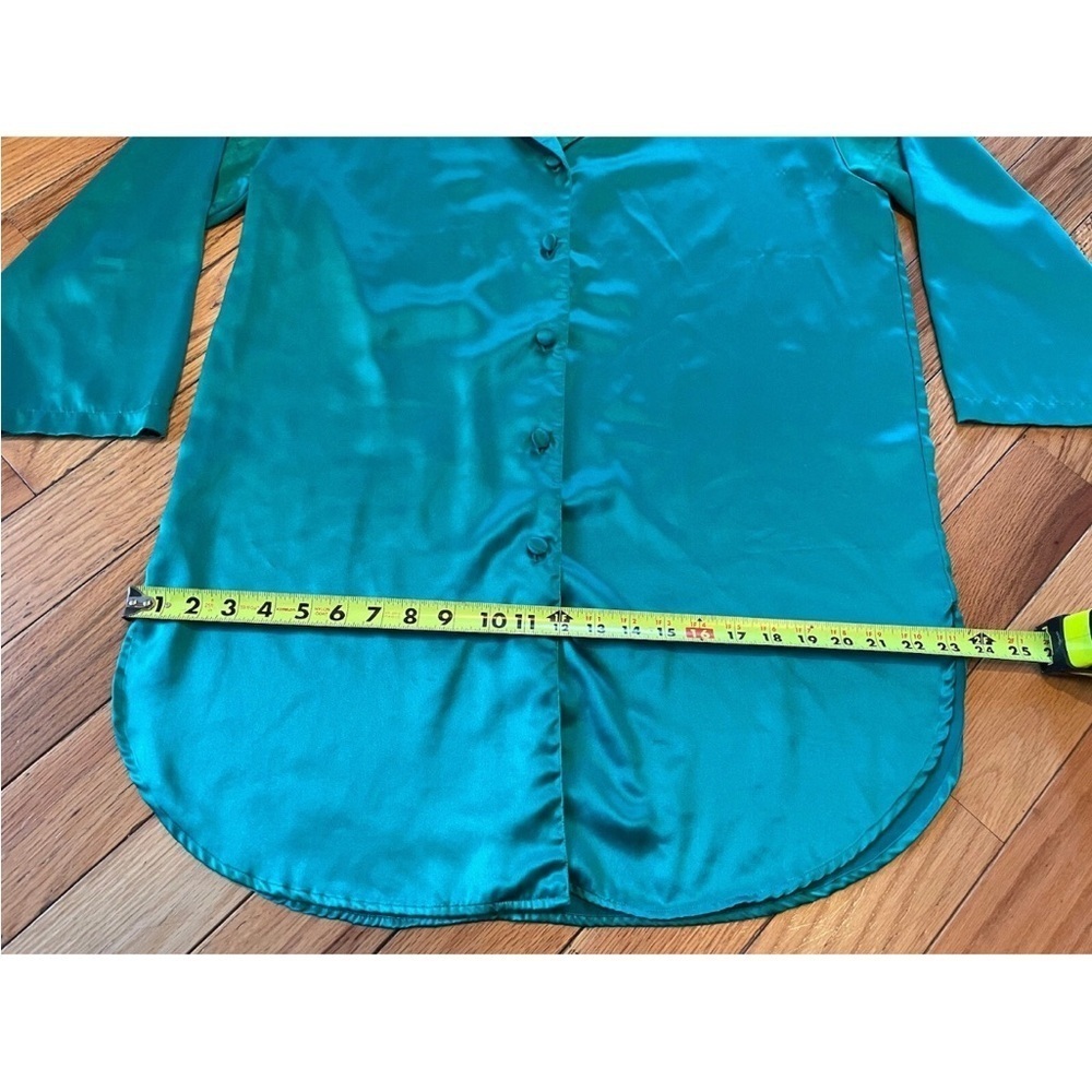 VTG Victoria's Secret Gold Label Green Satin Button Up Nightgown Womens Size M/L - Picture 9 of 12